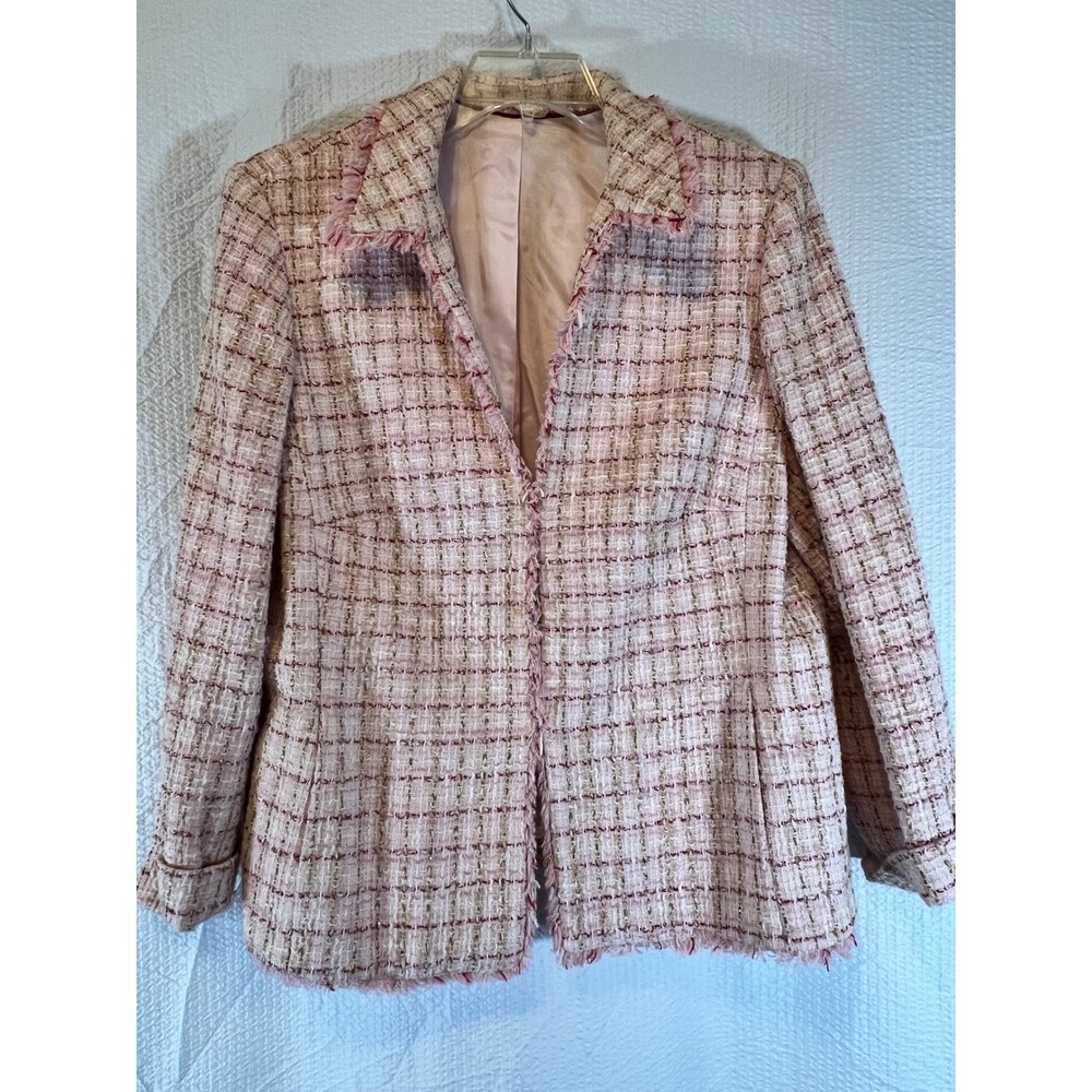Your Sixth Sense Pink‎ Tweed Blazer Fringe Trim Lined Womens Jacket Size 44 Bust